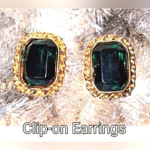 Emerald Green Clip Fashion Earrings